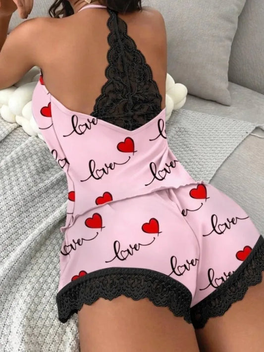 Pyjama à Cœurs Femme – Caraco et Short Assorti