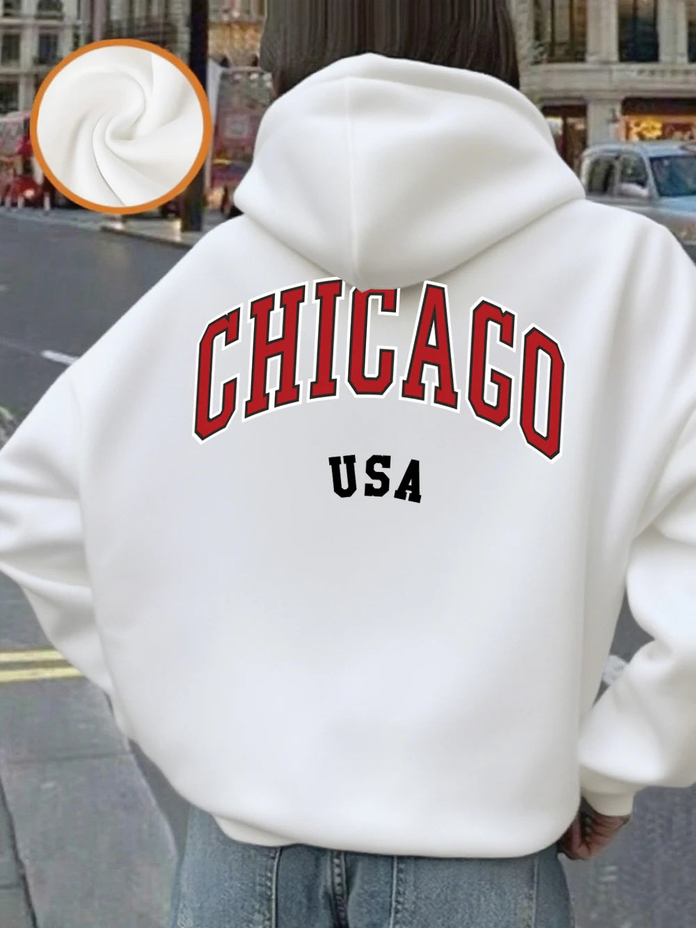 Sweat à capuche imprimé Chicago USA pour femmes