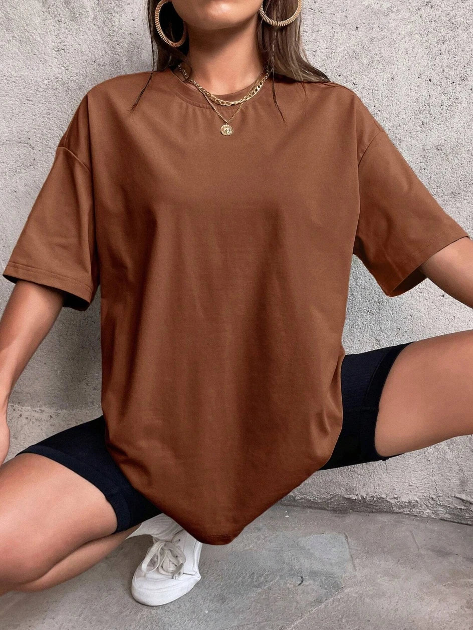 T-shirts à manches courtes en coton uni grande taille pour femmes