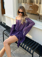 Robe courte à col en V et manches longues pour femmes