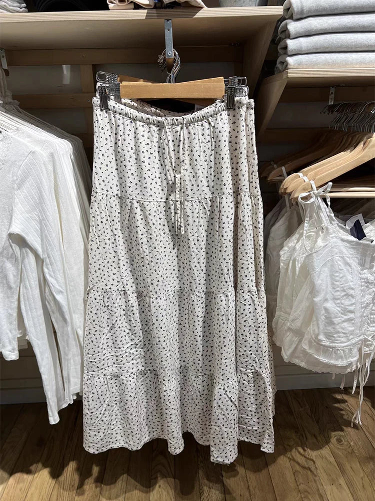 Jupe longue en coton à fleurs roses pour femmes