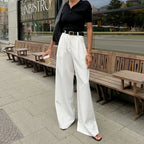Pantalon blanc taille haute à jambes larges pour femmes