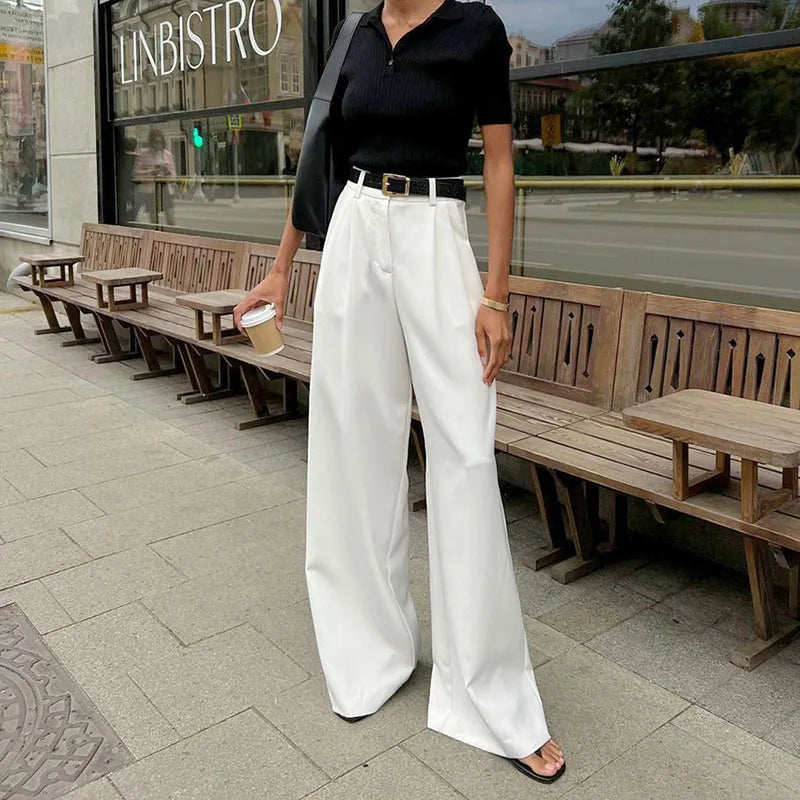 Pantalon blanc taille haute à jambes larges pour femmes