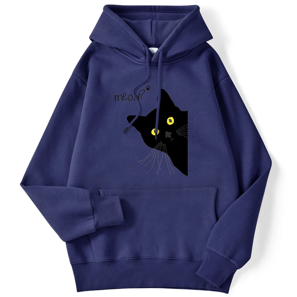 Sweat à capuche imprimé chat noir Meow pour femmes