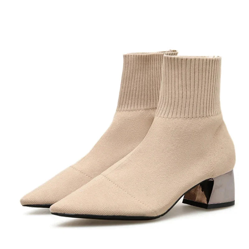 Bottines à talons carrés et bout pointu pour femmes