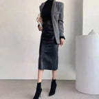 Jupe en cuir marron taille haute mi-longue à jambe droite pour femmes
