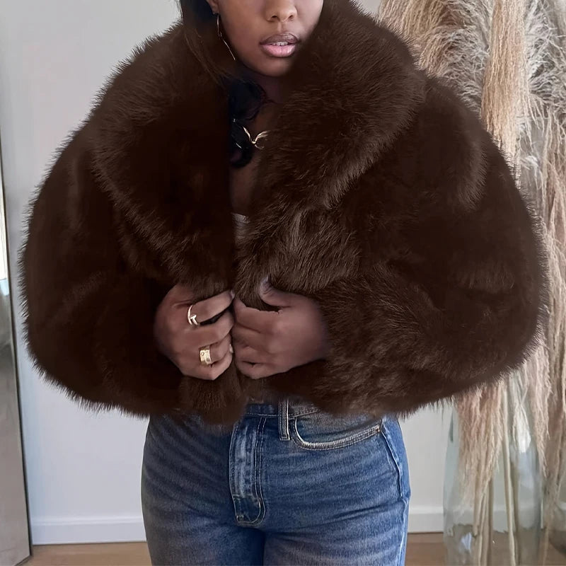 Manteau femme en fausse fourrure douce à col revers