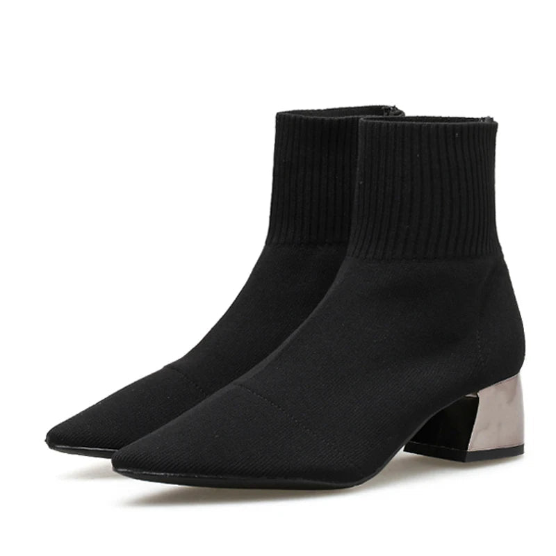 Bottines à talons carrés et bout pointu pour femmes