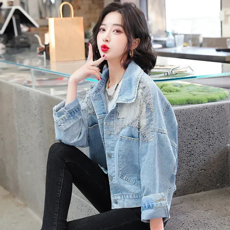 Veste en jean évider pour femmes