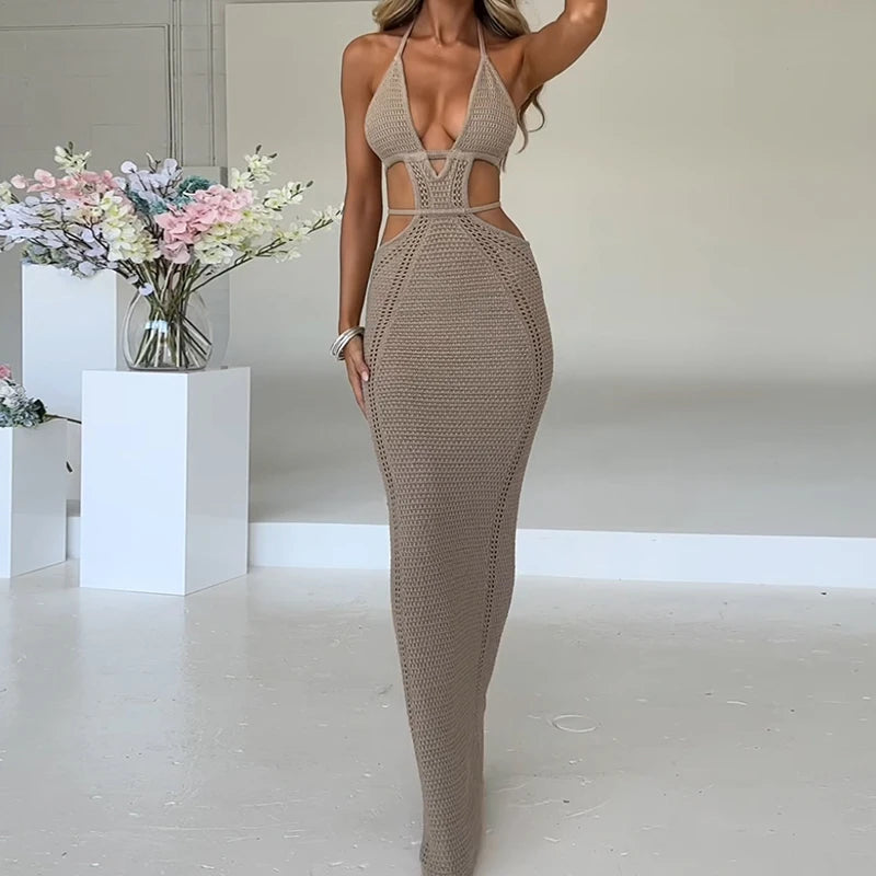 Robe de plage longue évider dos nu pour femmes
