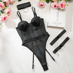 Body moulante en maille en cuir PU pour femmes