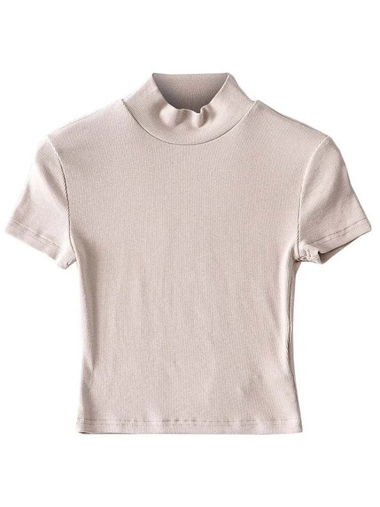 T-shirt côtelé à manches courtes pour femmes