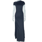 Robe longue à manches courtes et fente latérale pour femmes