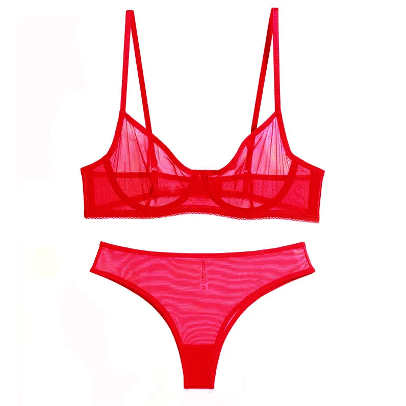 Ensemble soutien-gorge et culotte en dentelle ultra-fine pour femmes