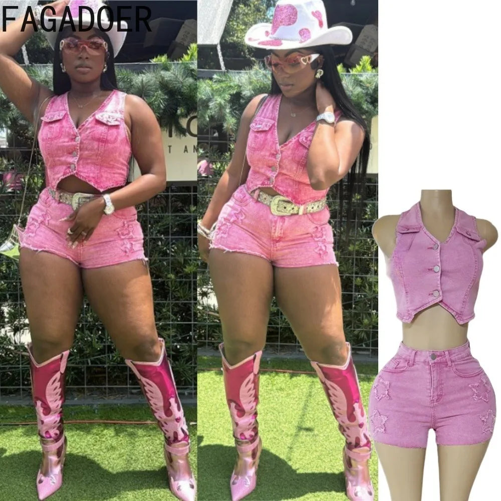 Ensemble 2 pièces en jean pour femmes