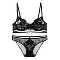 Ensemble soutien-gorge et culotte transparents en dentelle brodée pour femmes