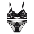 Ensemble soutien-gorge et culotte transparents en dentelle brodée pour femmes