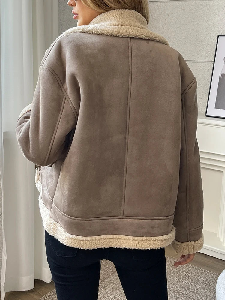 Veste en fausse fourrure d'agneau pour femmes