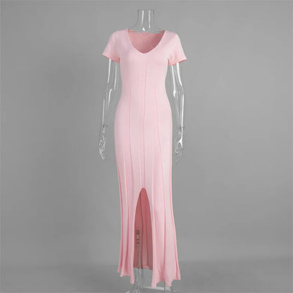 Robe Longue Femme en Maille Côtelée – Look Élégant