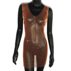 Robe de soirée en résille scintillante, strass, paillettes pour femmes