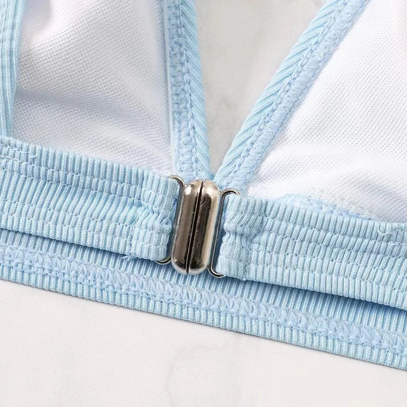 Maillots de bain deux pièces col en v côtelé pour femmes