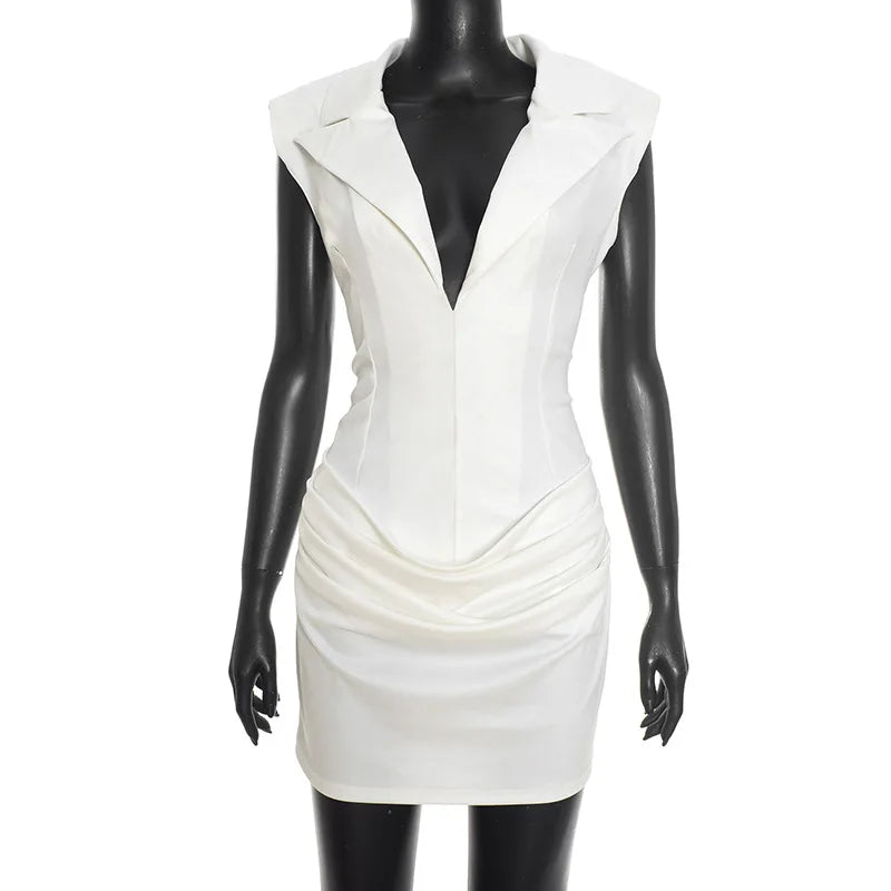 Robe à décolleté plongeant sans manches pour femmes