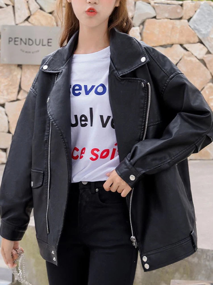 Blouson femme beige en simili cuir pour l'automne