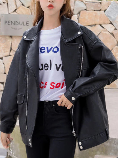 Blouson femme beige en simili cuir pour l'automne