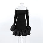 Robe noire élégante à épaules dénudées pour femmes