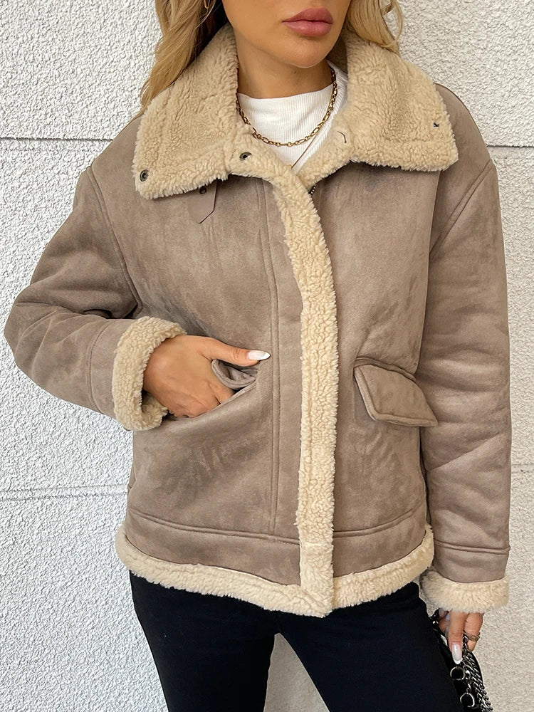 Veste en fausse fourrure d'agneau pour femmes