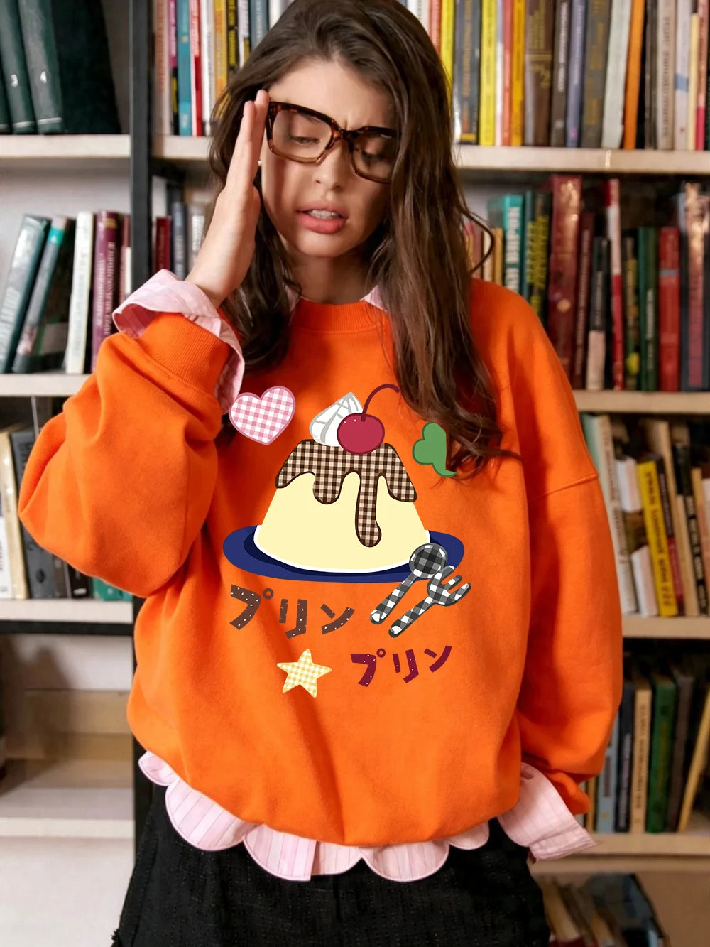 Sweat-shirts à imprimés japonais Caramel Pudding pour femmes