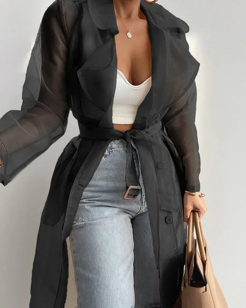 Manteau boutonné à manches longues pour femmes