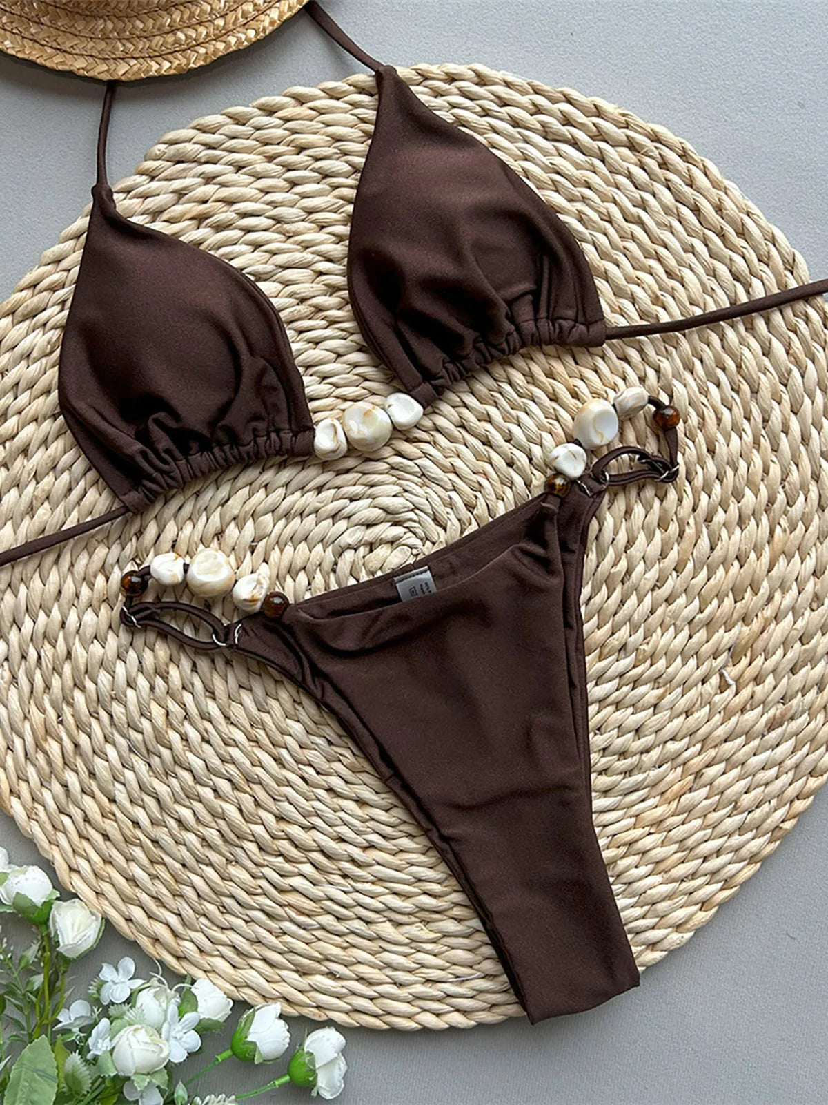 Maillot de bain deux pièces sexy et brillant, col licou, coupe haute, pour femmes