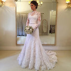 Robe de mariée sirène en dentelle avec veste col haut pour femmes