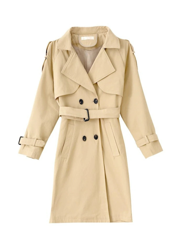 Manteau long femme croisé élégant avec ceinture