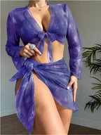 Maillot de bain trois pièces en maille imprimée pour femmes