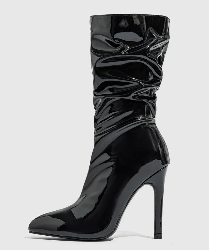 Bottines fines à talons hauts sexy en cuir verni pour femmes