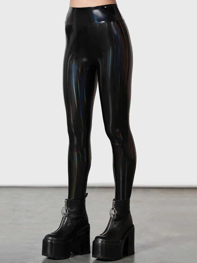 Leggings en cuir PU taille haute pour femmes