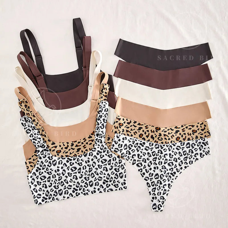Ensemble de sous-vêtements imprimé léopard sans couture soutien-gorge et string pour femmes