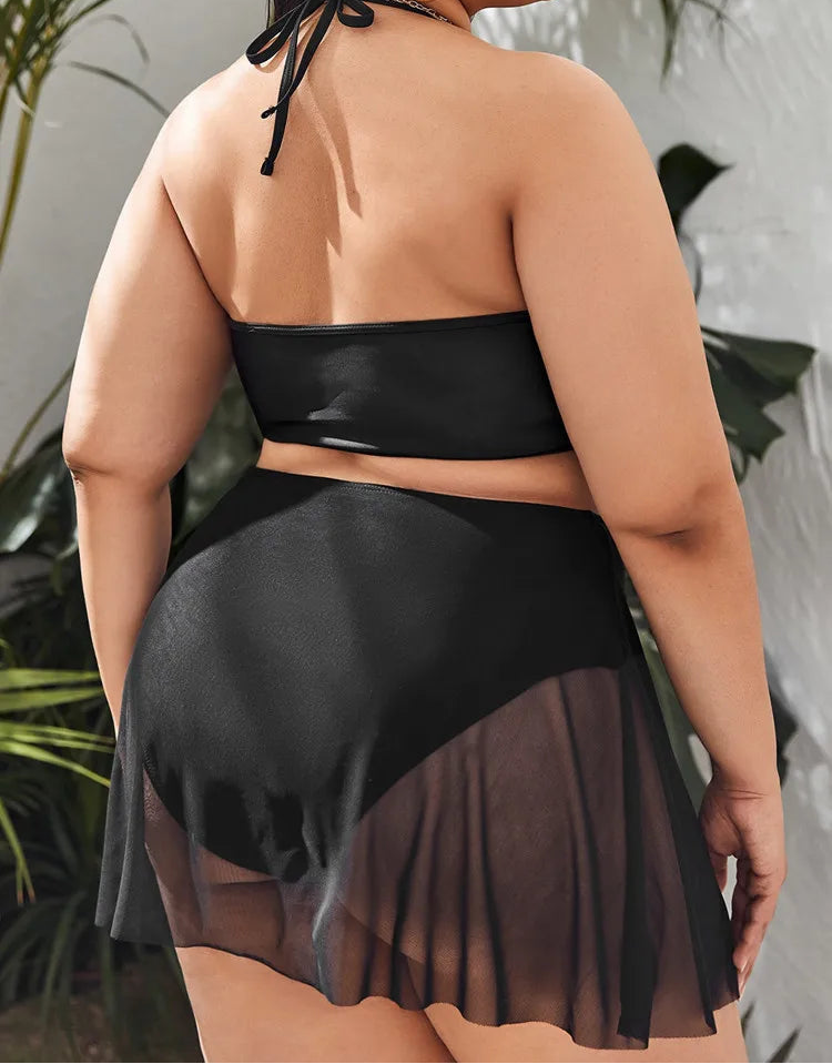 Maillot de bain 2 pièces en maille noire pour femmes