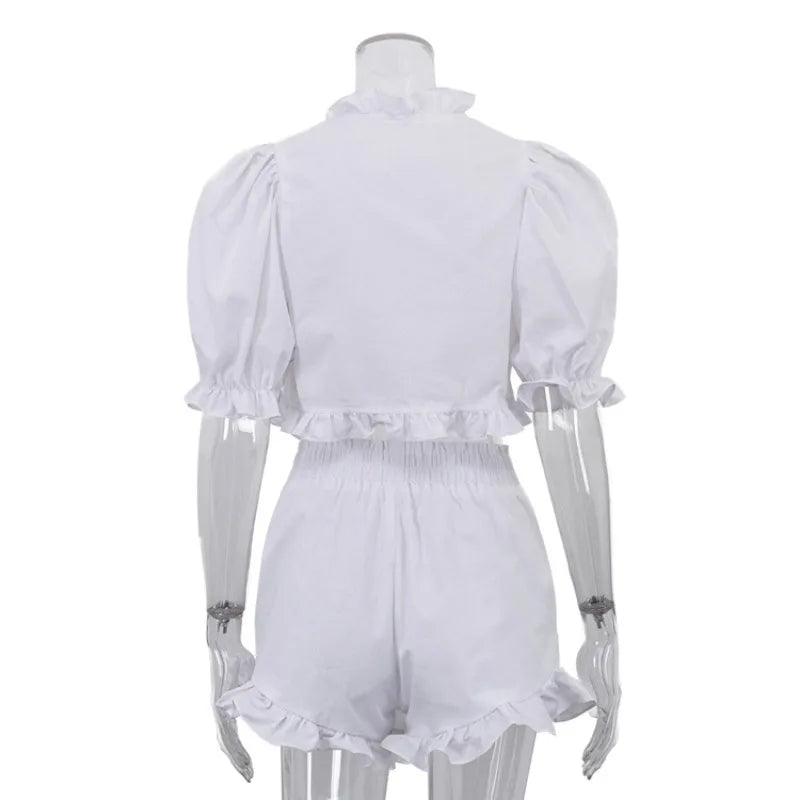 Ensemble deux pièces crop top à volants et short taille haute pour femme