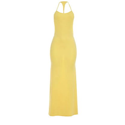 Robe sirène femme jaune à dos nu