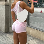 Ensemble 2 pièces Haut court à une épaule T-shirt + Short taille haute pour femmes