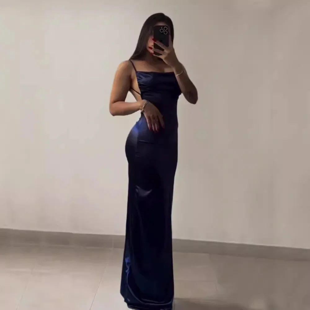 Robe longue plissée à lacets pour femmes
