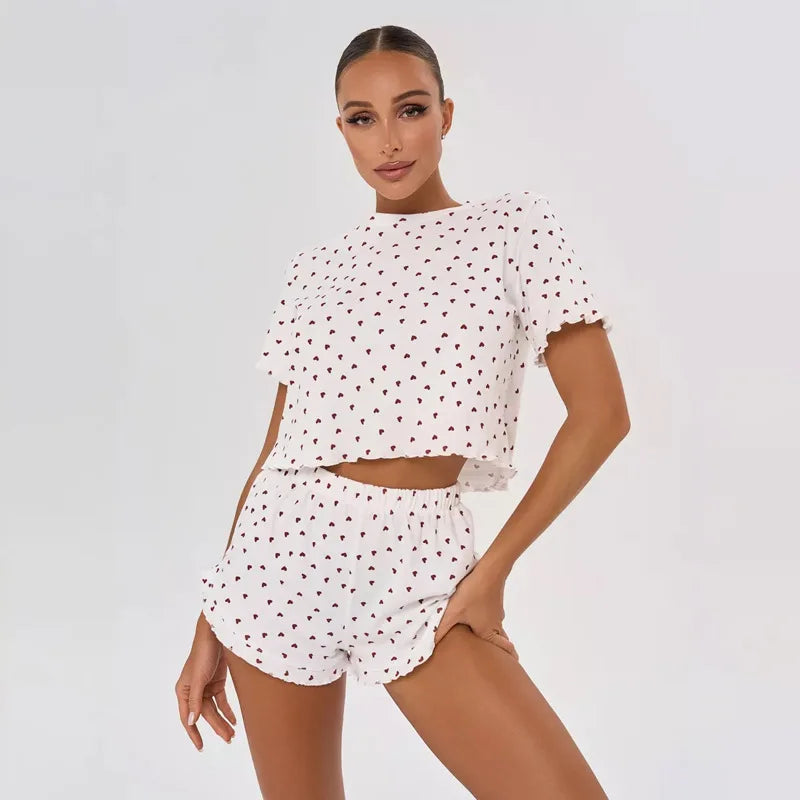 Pyjama d’Été Femme – Imprimé Cœurs