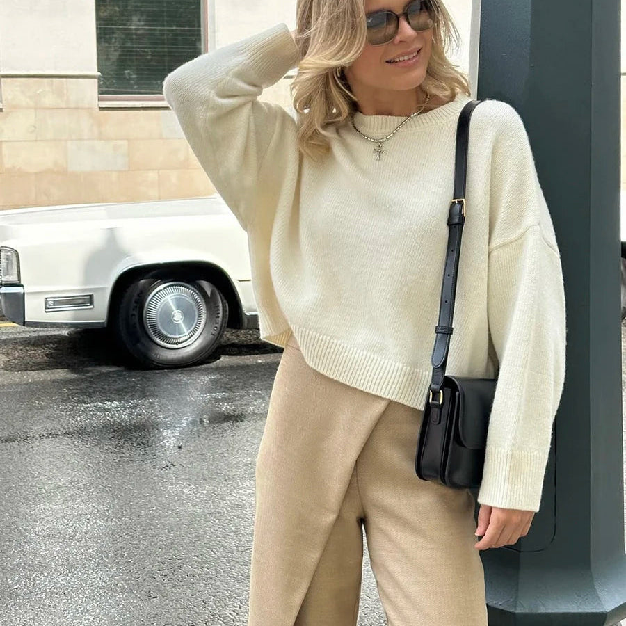 Pull à col rond et manches courtes pour femmes