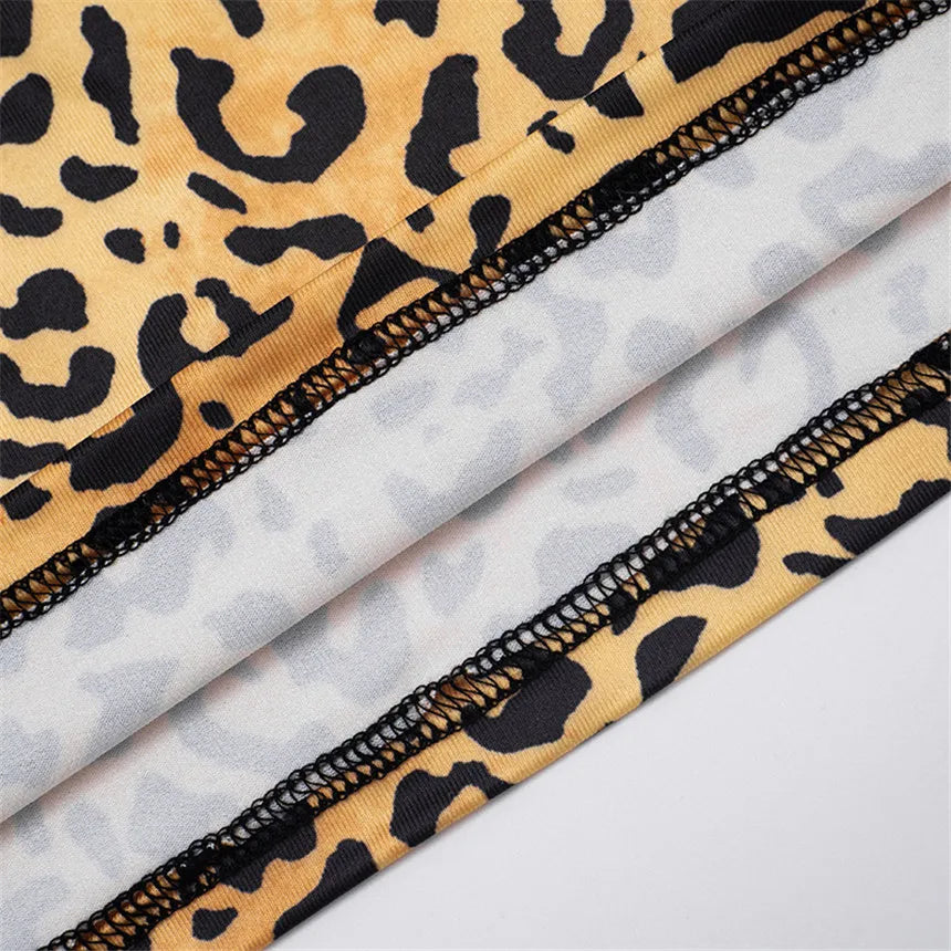 Ensemble 2 pièces imprimé léopard sauvage débardeur sans bretelles + Leggings assortis pour femmes