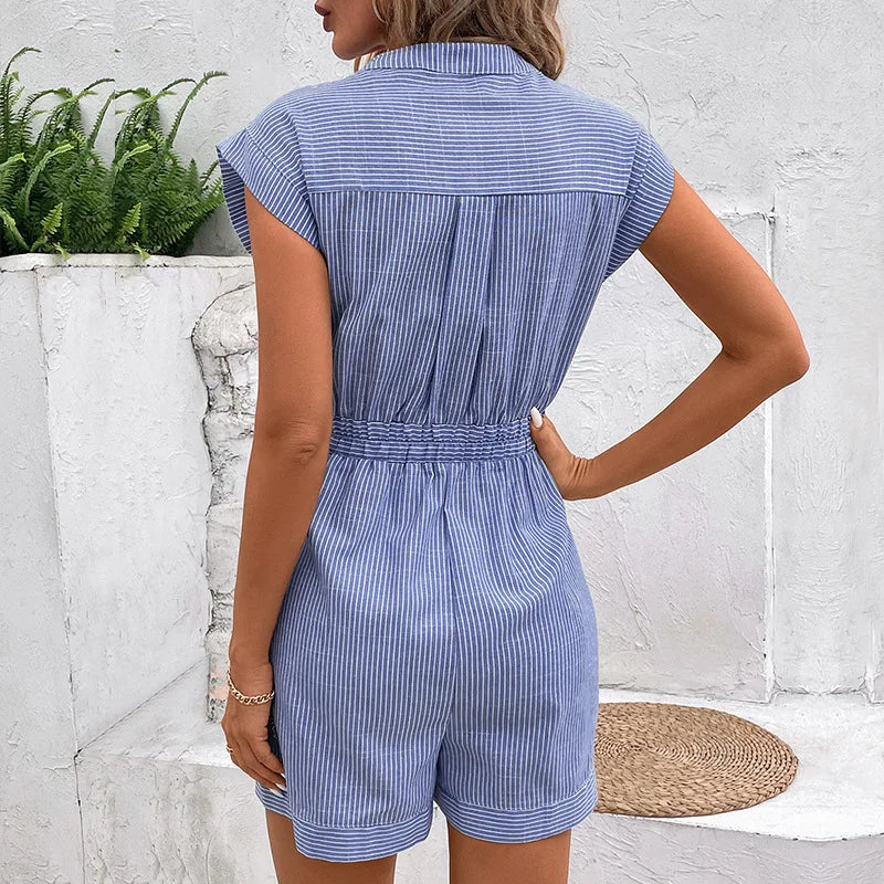 Combinaison short rayée décontractée pour femmes