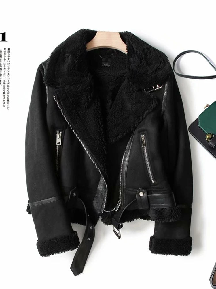 Vestes en cuir en faux peau de mouton pour femmes