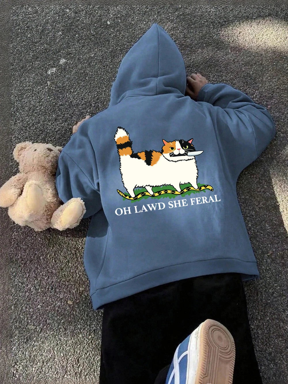 Sweat à capuche imprimé motif chat, couteau et serpent pour femmes